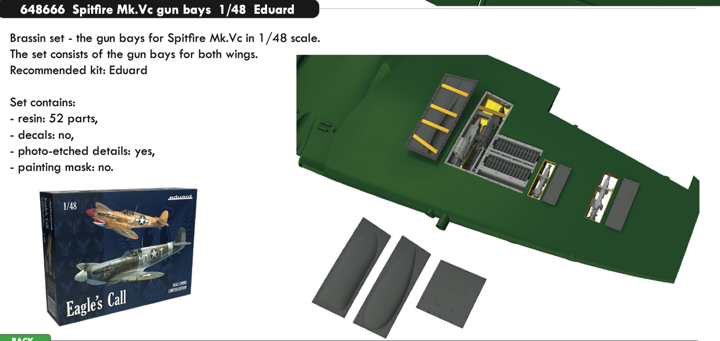 Eduard Brassin ED648666 1:48 Supermarine Spitfire Mk.Vc gun bays