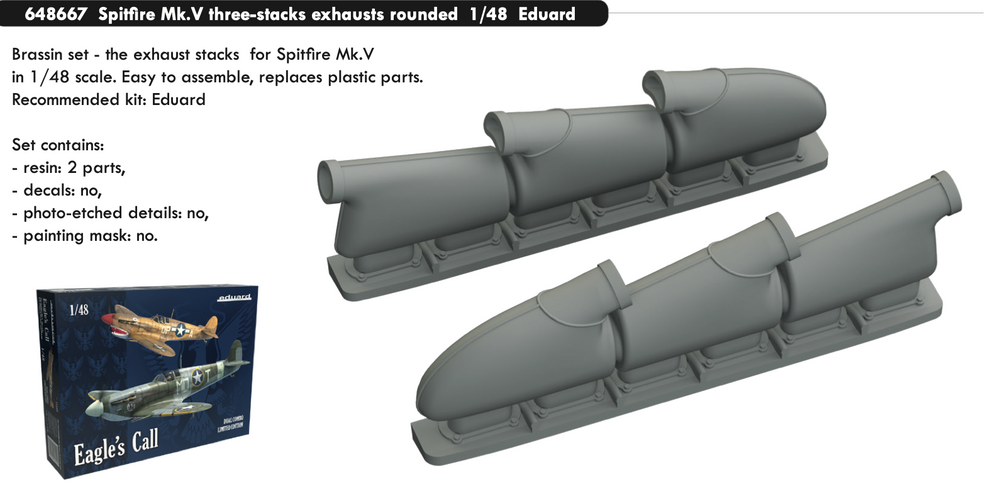 Eduard Brassin ED648667 1:48 Spitfire Mk.V three-stacks exhausts rounded