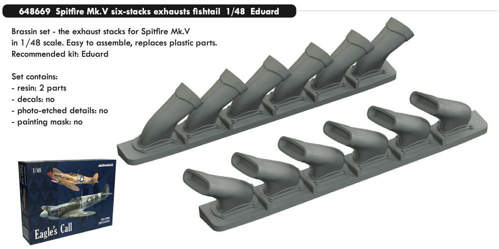 Eduard Brassin ED648669 1:48 Spitfire Mk.V six-stacks exhausts fishtail