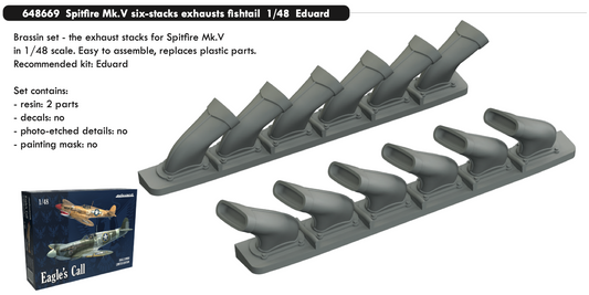 Eduard Brassin ED648669 1:48 Spitfire Mk.V six-stacks exhausts fishtail