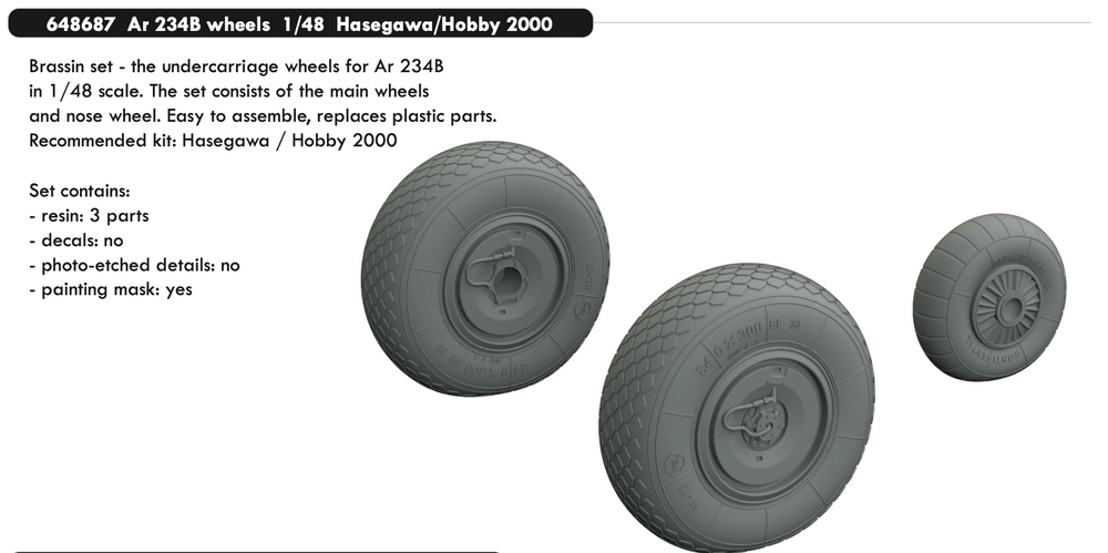 Eduard Brassin ED648687 1:48 Arado Ar-234B wheels with weighted tyre effect