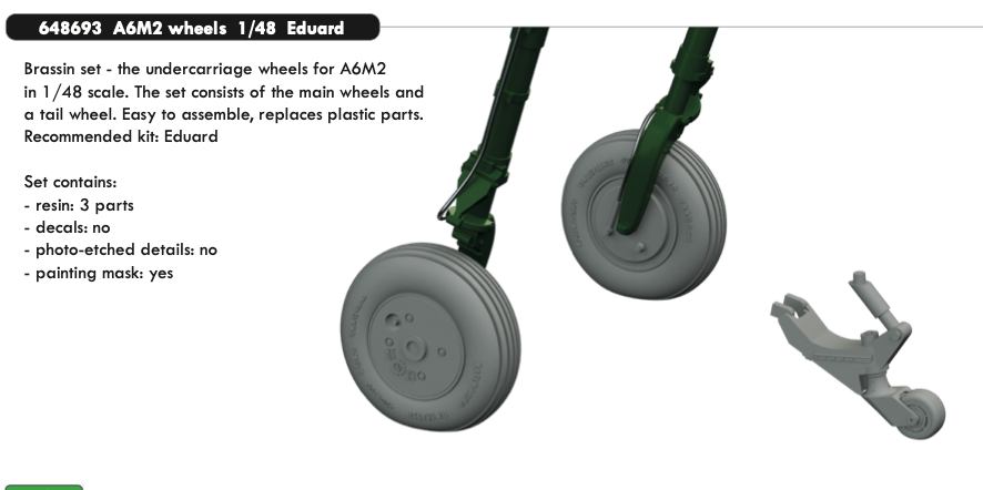 Eduard Brassin ED648693 1:48 Mitsubishi A6M2 Zero wheels with Wtd tyre effect