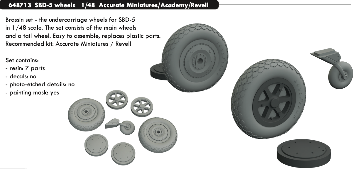 Eduard Brassin ED648713 1:48 Douglas SBD-5 Dauntless wheels with Wtd tyre effect