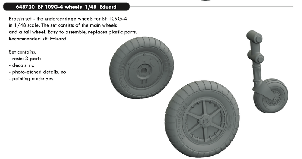 Eduard Brassin ED648720 1:48 Messerschmitt Bf-109G-4 wheels with Wtd tyre effect