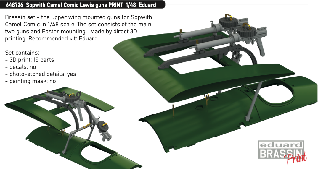 Eduard Brassin ED648726 1:48 Sopwith Camel Comic Lewis guns