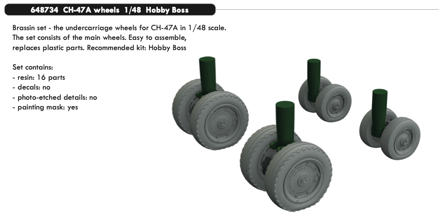 Eduard Brassin ED648734 1:48 Boeing CH-47A Chinook wheels with Wtd tyre effect