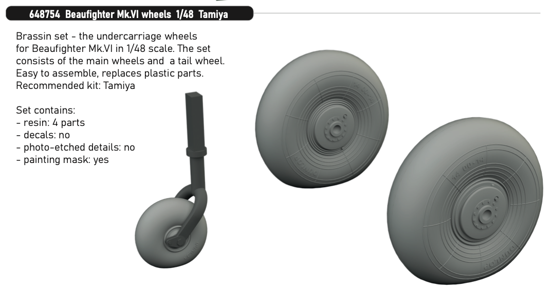 Eduard Brassin ED648754 1:48 Bristol Beaufighter Mk.VI wheels