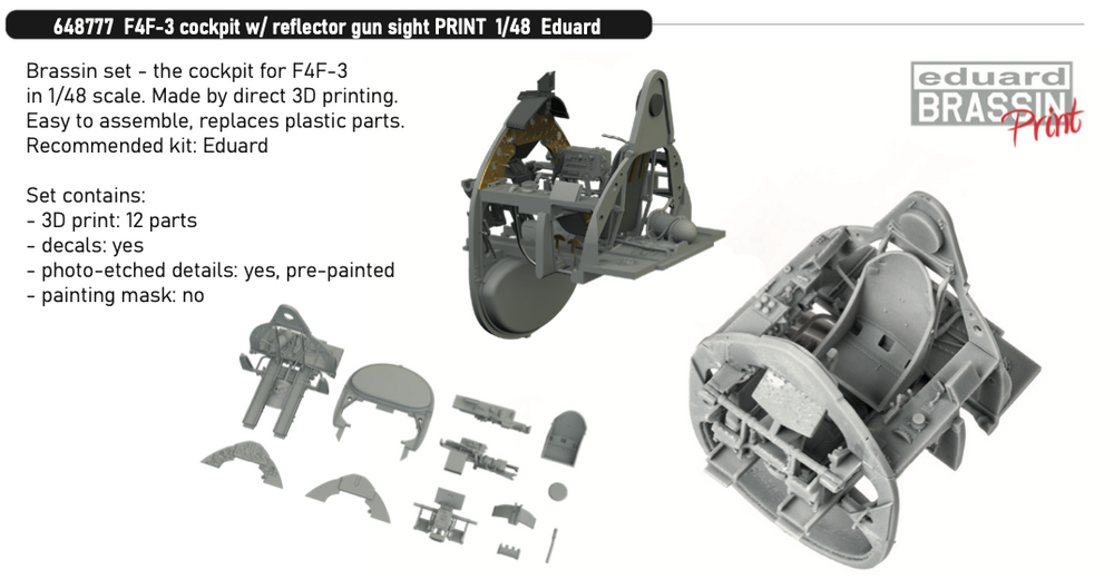 Eduard Brassin ED648777 1:48 Grumman F4F-3 Wildcat cockpit reflector gun sight