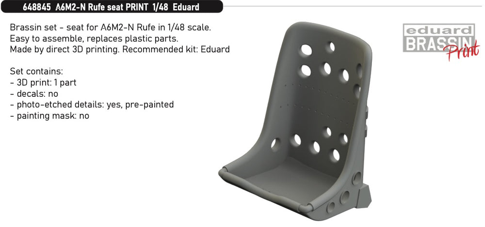 Eduard Brassin ED648845 1:48 Nakajima A6M2-N Rufe seat