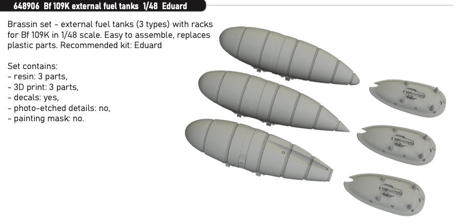 Eduard Brassin ED648906 1:48 Messerschmitt Bf-109K-4 external fuel tanks x3 type