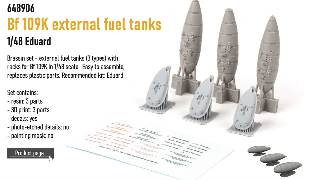 Eduard Brassin ED648906 1:48 Messerschmitt Bf-109K-4 external fuel tanks x3 type