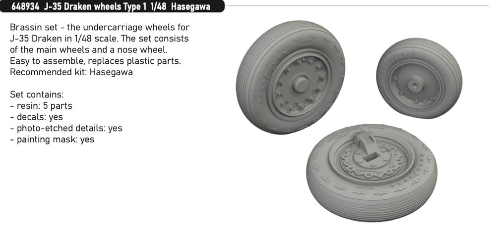 Eduard Brassin ED648934 Saab J-35 Draken wheels Type 1 1:48