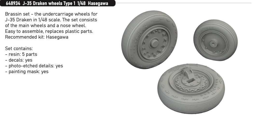 Eduard Brassin ED648934 Saab J-35 Draken wheels Type 1 1:48