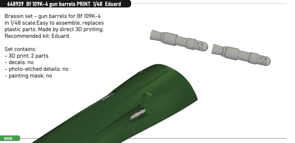 Eduard Brassin ED648939 1:48 Messerschmitt Bf-109K-4 gun barrels
