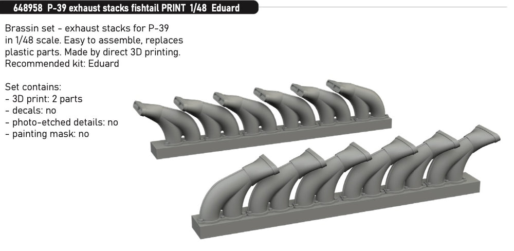 Eduard Brassin ED648958 1:48 Bell P-39 Airacobra exhaust stacks fishtail