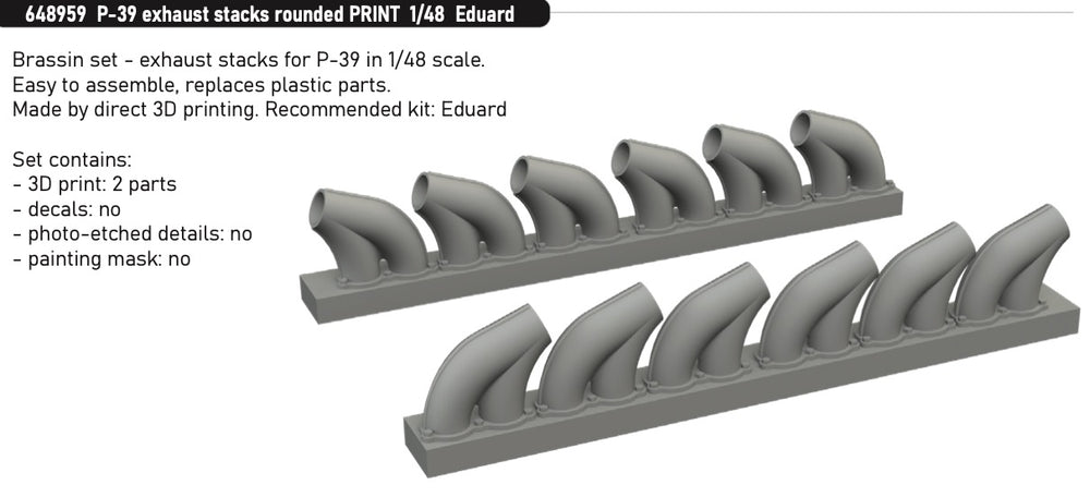 Eduard Brassin ED648959 1:48 Bell P-39 exhaust stacks rounded