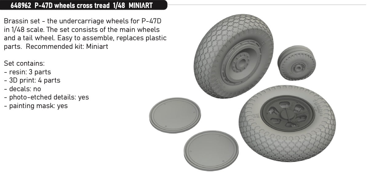 Eduard Brassin ED648962 1:48 Republic P-47D wheels with cross tread