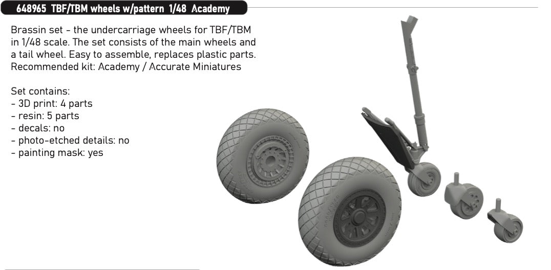 Eduard Brassin ED648965 Grumman TBF-1C/TBM-3 Avenger wheels with pattern 1:48
