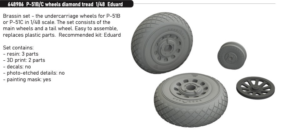 Eduard Brassin ED648986 P-51B/C Mustang Diamond Tread Wheels 1:48