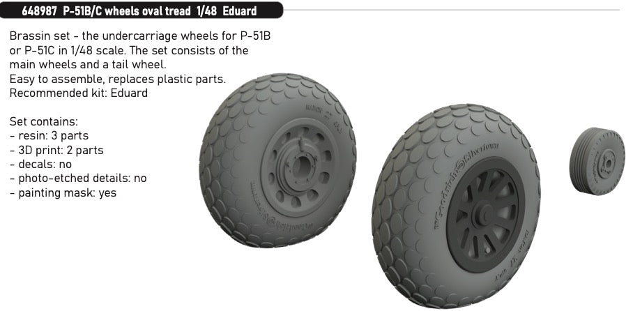 Eduard Brassin ED648987 P-51B/C Mustang Oval Tread Wheels 1:48