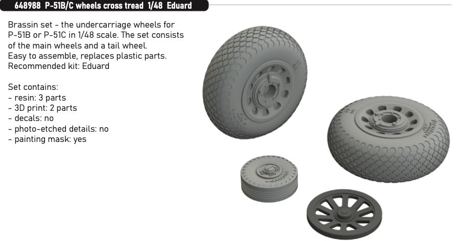Eduard Brassin ED648988 P-51B/C Mustang Cross Tread Wheels 1:48