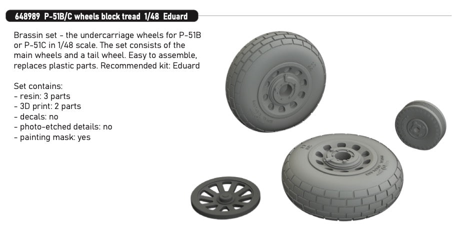 Eduard Brassin ED648989 P-51B/C Mustang Block Tread Wheels 1:48