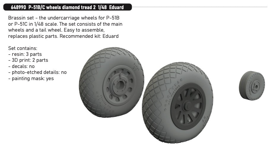 Eduard Brassin ED648990 P-51B/C Mustang Diamond Tread 2 Wheels 1:48