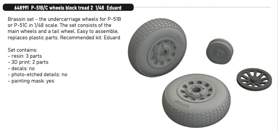 Eduard Brassin ED648991 P-51B/C Mustang Block Tread 2 Wheels 1:48