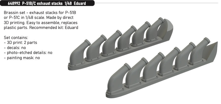 Eduard Brassin ED648992 North-American P-51B/P-51C Mustang exhaust stacks 1:48