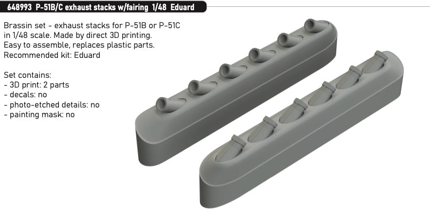 Eduard Brassin ED648993 P-51B/C Mustang Exhaust Stacks with Fairing 1:48