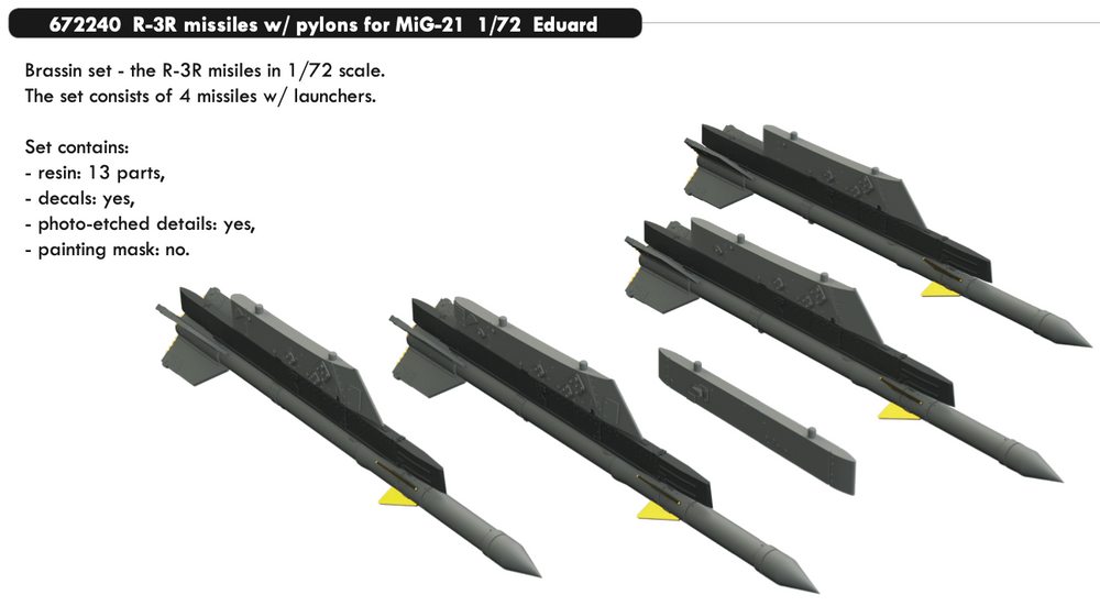 Eduard Brassin ED672240 1:72 R-3R missiles with pylons for Mikoyan MiG-21