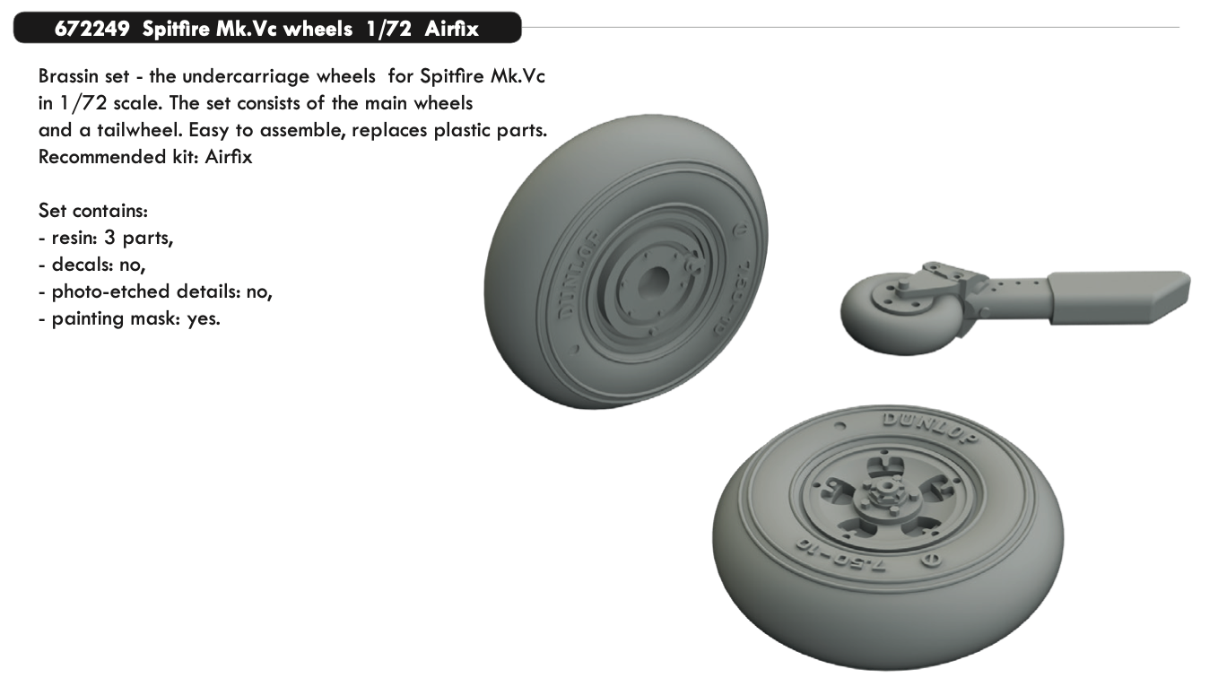 Eduard Brassin ED672249 Spitfire Mk.Vc Weighted Wheels 1:72
