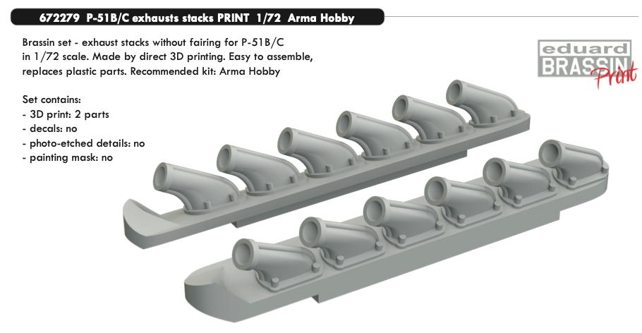 Eduard Brassin ED672279 1:72 North-American P-51B/P-51C Mustang exhausts stacks