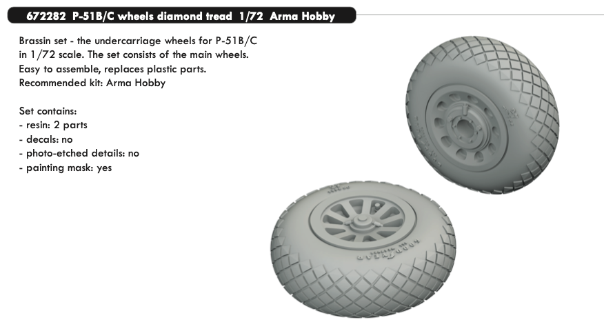 Eduard Brassin ED672282 1:72 P-51B/C Mustang Diamond Tread Weighted Wheels