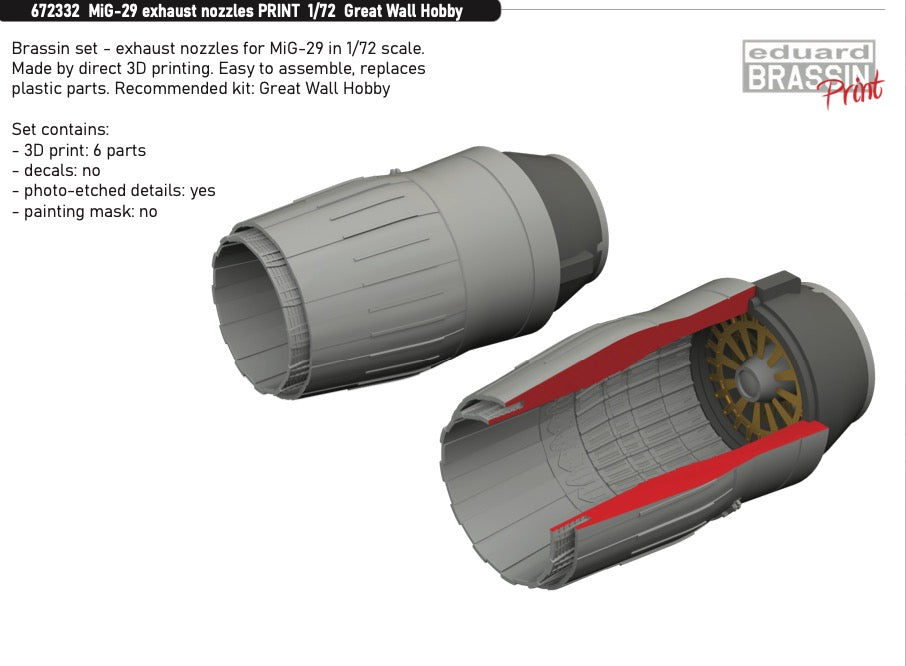 Eduard Brassin ED672332 1:72 Mikoyan MiG-29 exhaust nozzles