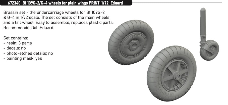 Eduard Brassin ED672340 1:72 Messerschmitt Bf-109G-2/G-4 wheels for plain wings