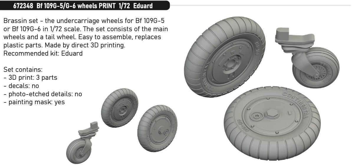 Eduard Brassin ED672348 1:72 Messerschmitt Bf-109G-5/G-6 wheels