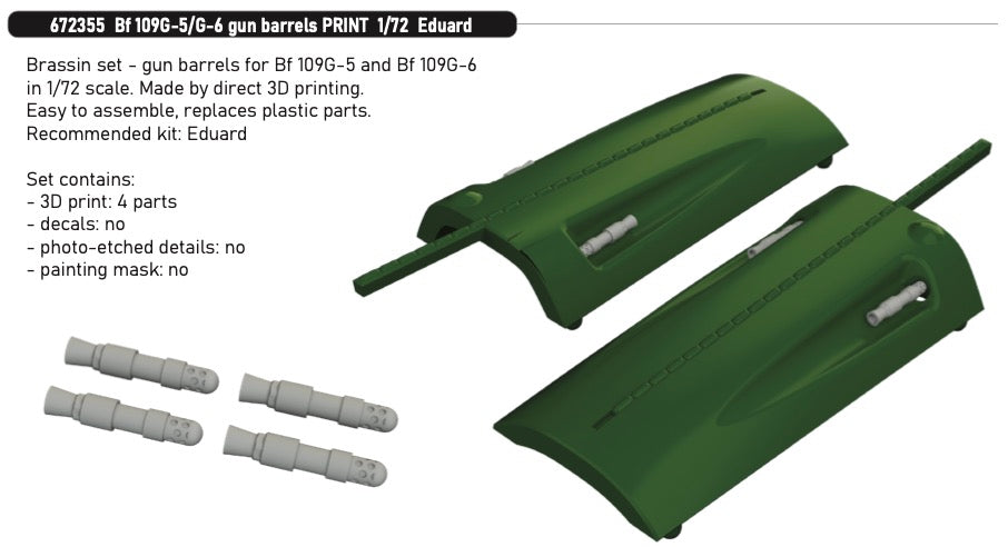 Eduard Brassin ED672355 1:72 Messerschmitt Bf-109G-5/Bf-109G-6 gun barrels