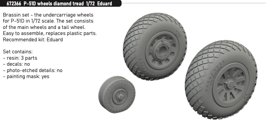 Eduard Brassin ED672366 North-American P-51D Mustang wheels diamond tread 1:72
