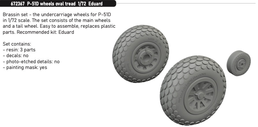 Eduard Brassin ED672367 North-American P-51D Mustang wheels oval tread 1:72