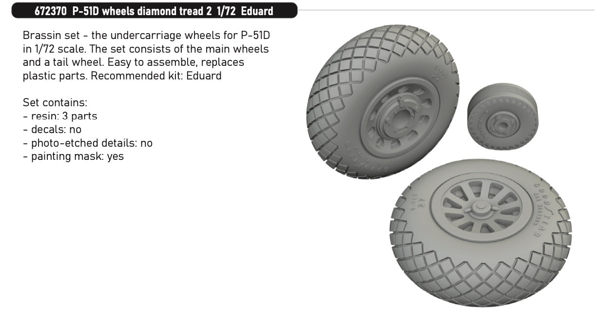 Eduard Brassin ED672370 North-American P-51D Mustang wheels diamond tread 2 1:72