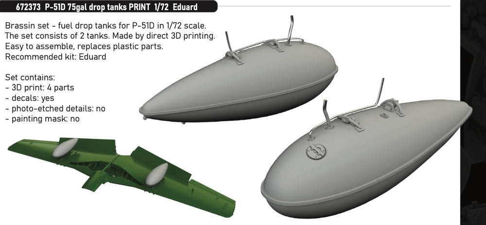 Eduard Brassin ED672373 1:72 North-American P-51D Mustang 75gal drop tanks
