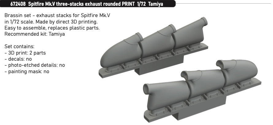 Eduard Brassin ED672408 Spitfire Mk.V Rounded Exhausts 3D-Print 1:72