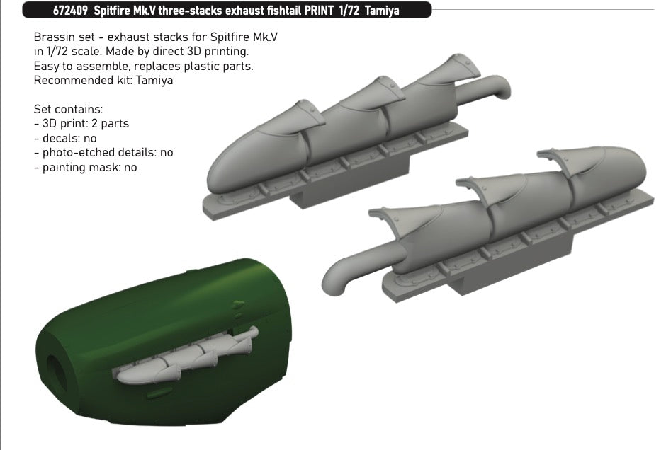 Eduard Brassin ED672409 Spitfire Mk.V Fishtail Exhausts 3D-Print 1:72