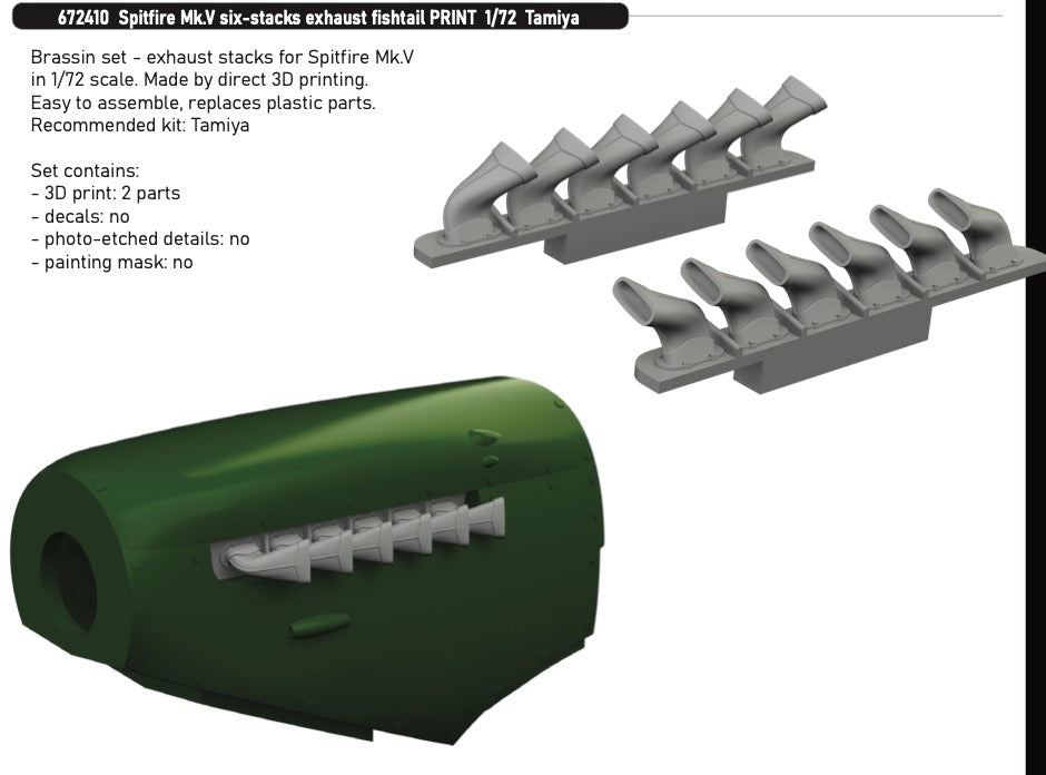 Eduard Brassin ED672410 1:72 Spitfire Mk.V 6-Stack Fishtail Exhaust 3D-Print