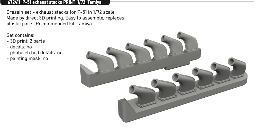 Eduard Brassin ED672411 P-51D Mustang Exhaust Stacks 3D-Print 1:72