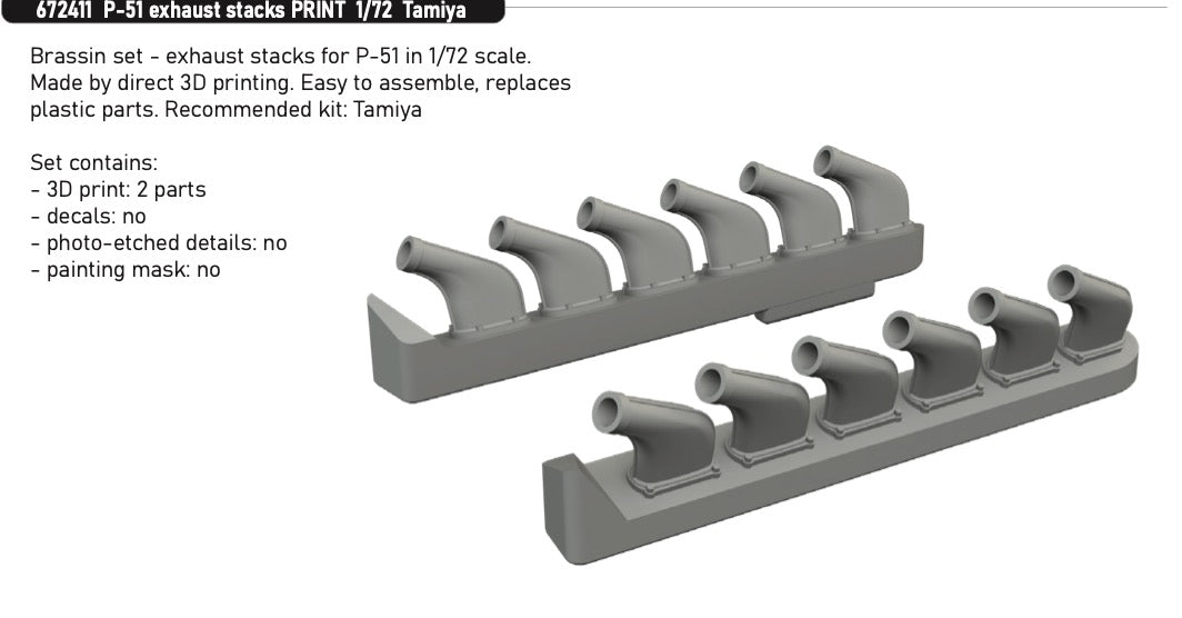 Eduard Brassin ED672411 P-51D Mustang Exhaust Stacks 3D-Print 1:72