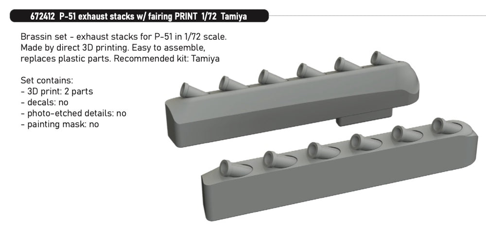 Eduard Brassin ED672412 1:72 P-51D Mustang Exhausts with Fairing 3D-Print