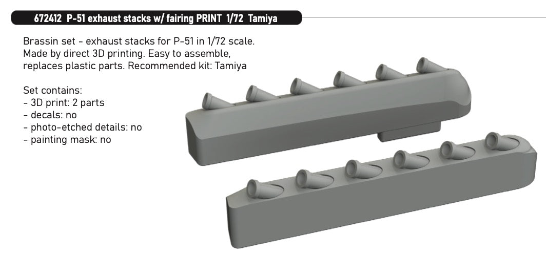 Eduard Brassin ED672412 1:72 P-51D Mustang Exhausts with Fairing 3D-Print