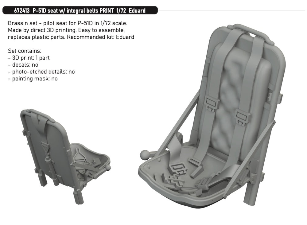 Eduard Brassin ED672413 1:72 P-51D Mustang Seat with Integral Belts 3D-Print